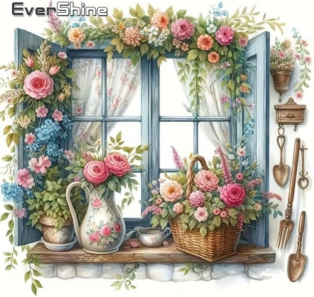 EverShine 5D DIY Diamant-Mosaik Blumen-Landschaftsbild mit runden Strass-Diamanten in Multicolour für Kinder und Hobby-Bastler - Bild 1