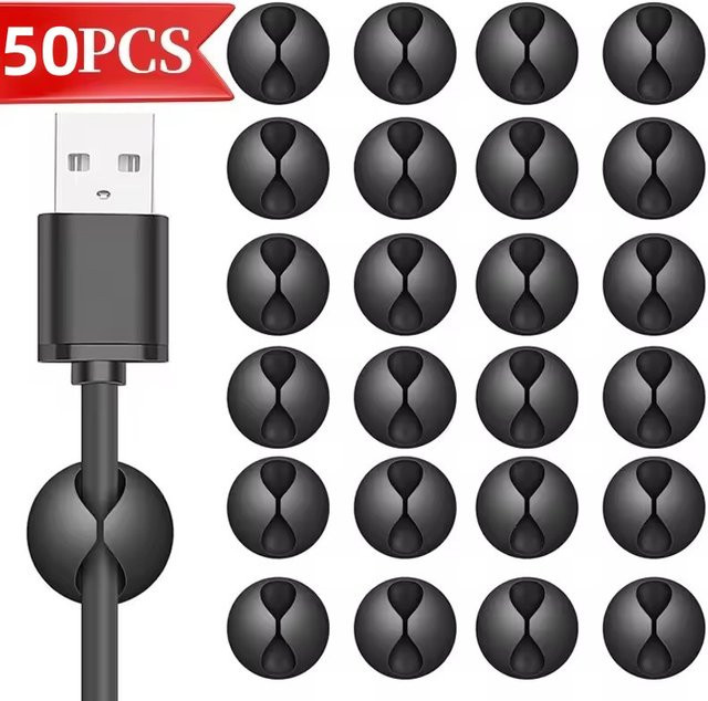Selbstklebende Kabel Organizer Clips in Schwarz für USB-A und USB-C zur Kabelverwaltung am Schreibtisch oder an der Wand - Bild 1