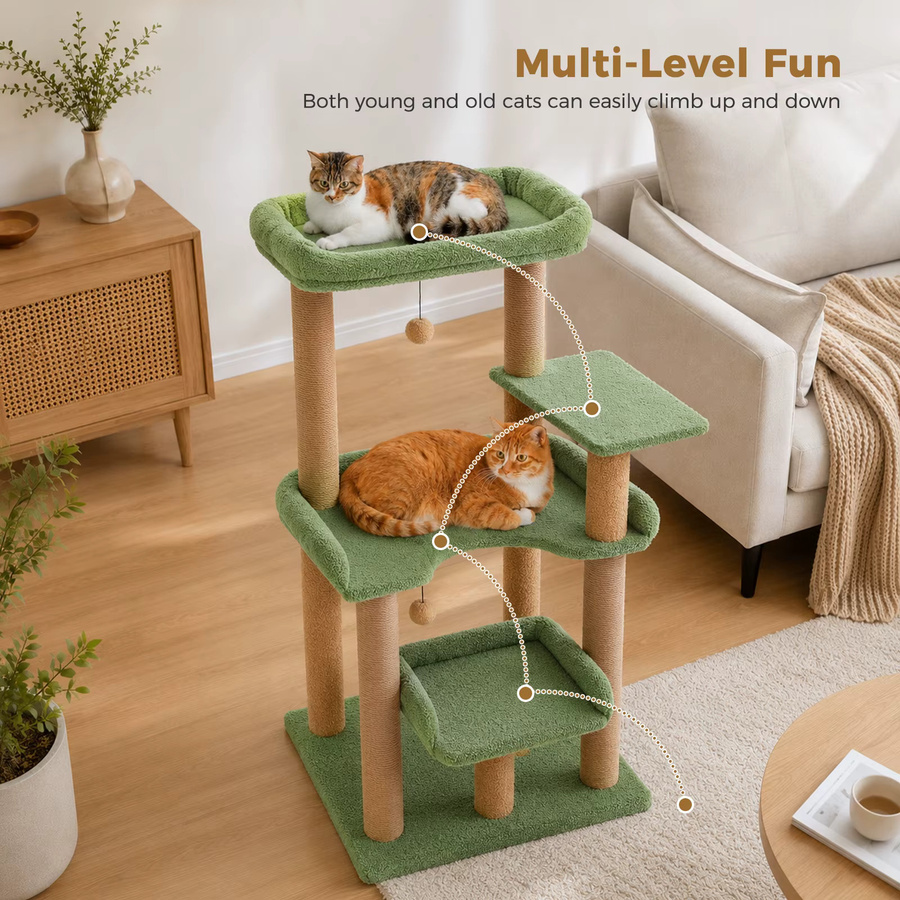 Moderner mehrstöckiger Katzenbaum von PAWZ Road in Weiß mit Sisal-Kratzstämmen und integriertem Spielzeug - Bild 1