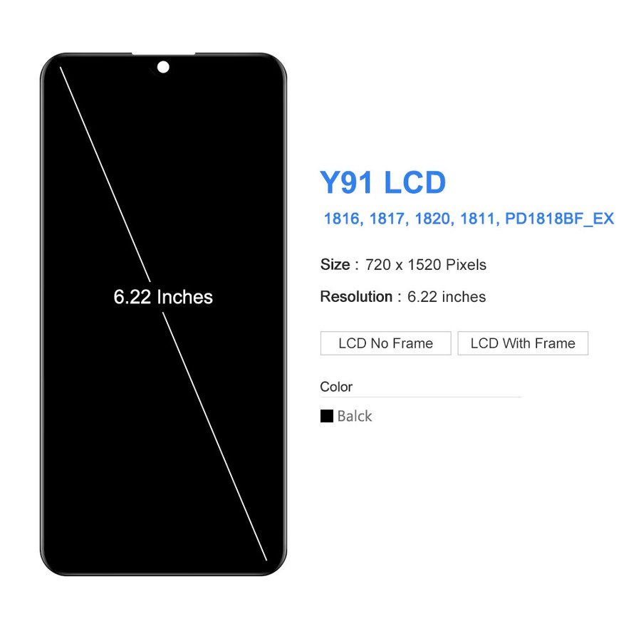 LCD-Display Touchscreen mit Rahmen für vivo y91 y93 y95 in Schwarz, 6.22 Zoll - Bild 3
