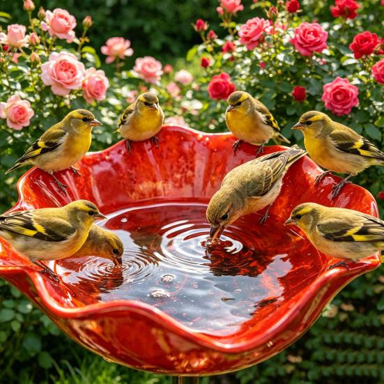 Talos home Garden Metall Gartenstecker Blume als Bestäuberfreundliche Bienen Tränke und Vogelbad in Rose Rot, 2 Stück - Bild 2