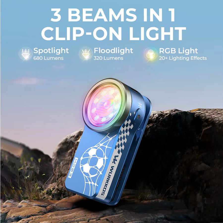 Wurkkos HD03 Mini-Magnetclip-Leuchte in Blau mit 680 Lumen, wiederaufladbare RGB LED Taschenlampe mit USB-Anschluss - Bild 4