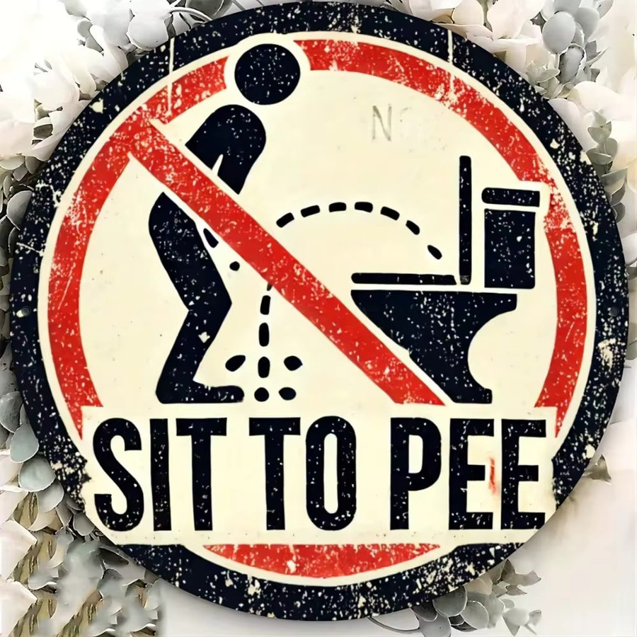 CIFBUY Metallschild Sit To Pee mit Gravur, runde Vintage Wanddeko aus Metall - Bild 3