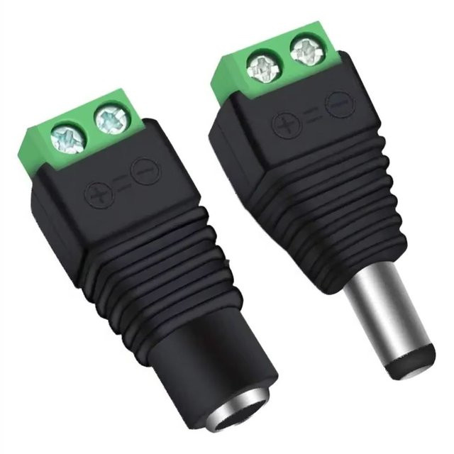 ELECAPITAL DC Netzstecker-Adapter Set mit männlichen und weiblichen Anschlüssen 2,1 x 5,5 mm für LED-Streifen und CCTV-Kameras, Schwarz - Bild 1
