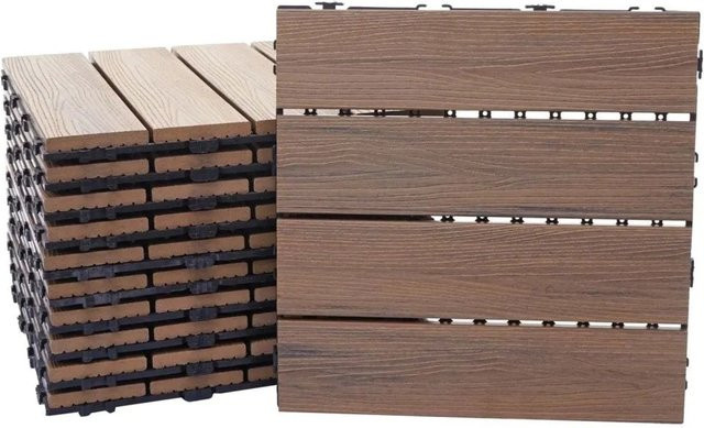 MCW WPC Bodenfliese E20 Holzoptik mit 3D-Struktur Linear in Braun, 11 Stück, B/T: 30 x 30 cm - Bild 1
