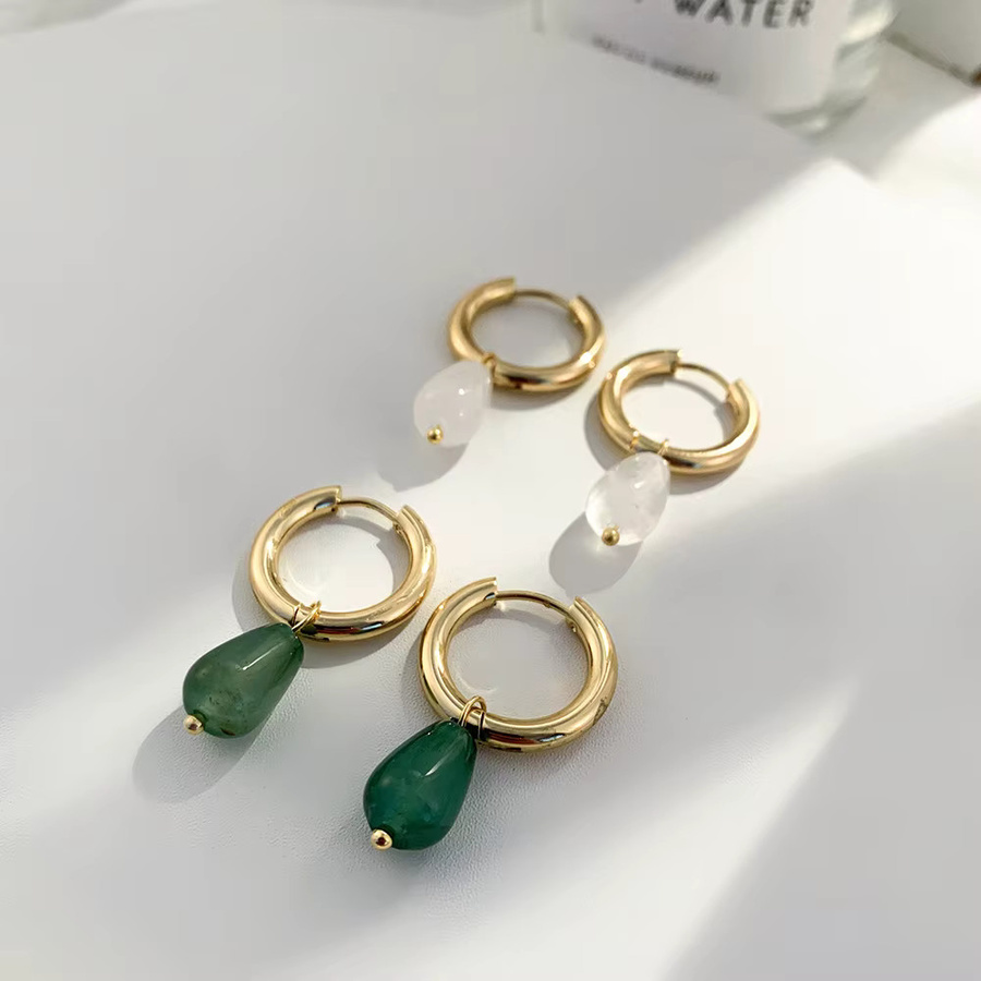 Erpels Ohrringe, Edelstahl, 18K vergoldet, grüne Natursteine, Damen - Bild 2