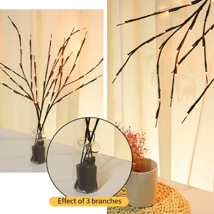 LED-Lichterkette mit weißen Birkenzweigen und 20 LEDs in Warmweiß, batteriebetrieben, ideal für Weihnachts-, Hochzeits- und Tischdekoration - Bild 3