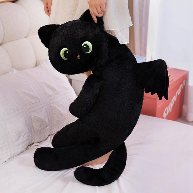 BC Pet Supplies Schwarze Katze mit Flügeln Kissen, Plüsch / Textil, Weiß - Bild 1