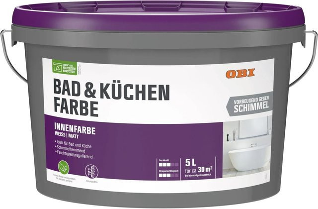 OBI Bad und Küchenfarbe Weiß Matt, 5 l, wasserbasiert, schimmelresistent und emissionsarm - Bild 1