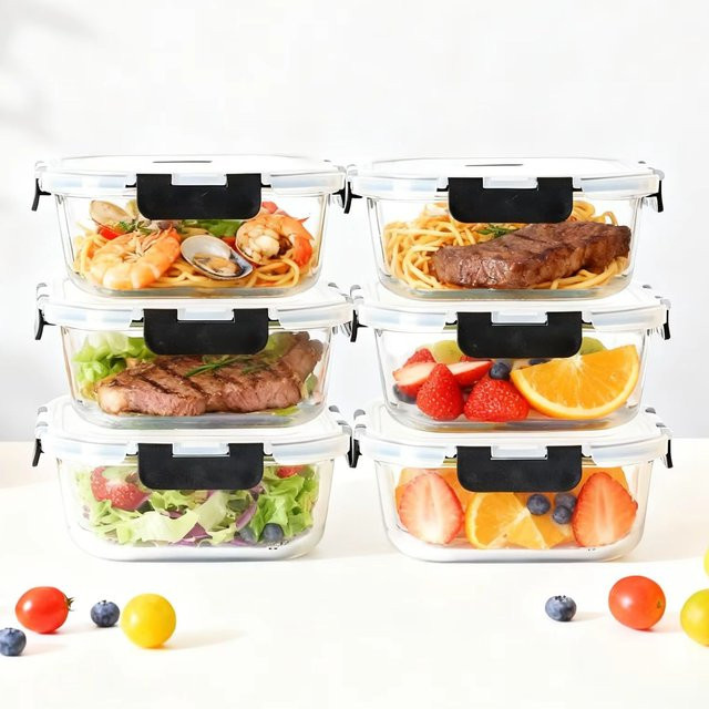 SIAZIH Glas-Aufbewahrungsset mit luftdichten Deckeln, transparent, BPA-frei, spülmaschinenfest, 1200 ml und 520 ml - Bild 1
