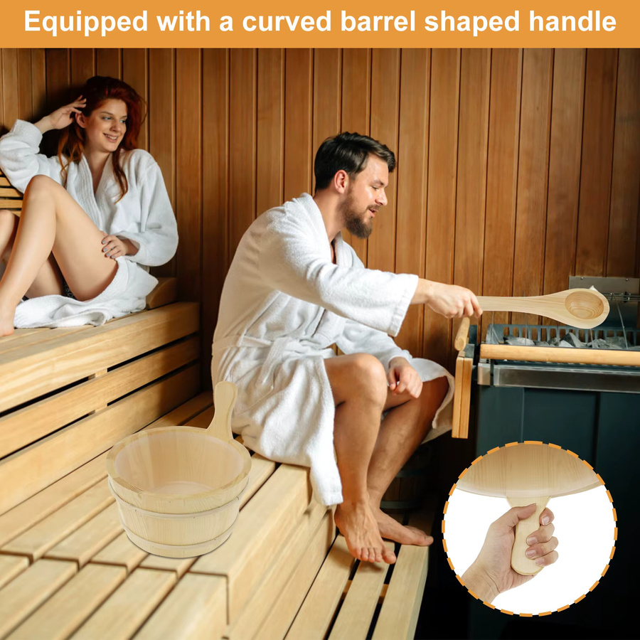 Willstar Sauna-Eimer und Schöpfkelle-Set aus Holz, 4 l, Naturholz, Braun/Gelb - Bild 3