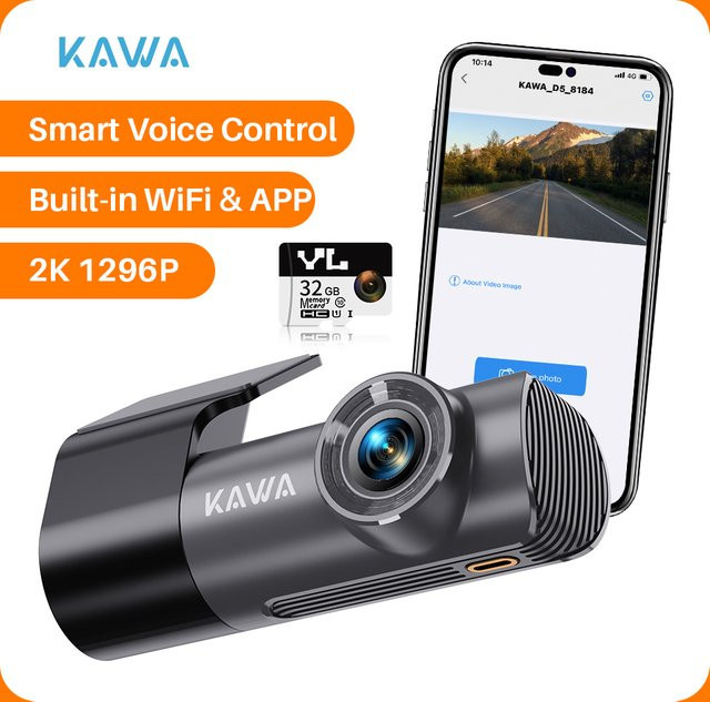 KAWA D5 2K Dashcam mit WiFi-App-Monitor und Sprachsteuerung in Schwarz - Bild 1