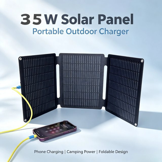 JINGYANGPV 35W Faltbares Monokristallines Solarpanel in Schwarz, Tragbares Mini-Solarladegerät mit Mehrfachausgang für Handy und Powerbank, Ideal für Camping, Wandern und Outdoor-Reisen - Bild 1