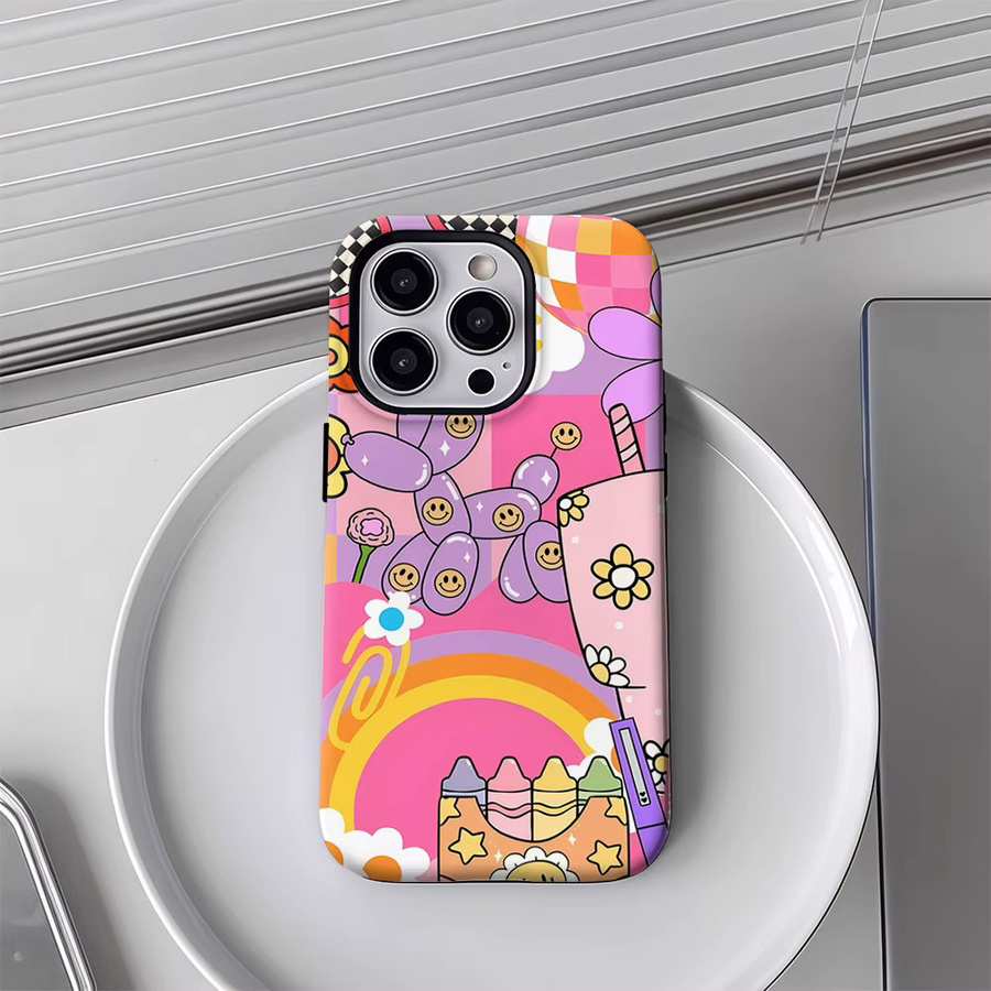 Potdemiel Handyhülle mit Retro-Groovy-Muster für iPhone 11 bis iPhone 17 Pro Max Plus, doppelschichtige Rückabdeckung, multicolour - Bild 4
