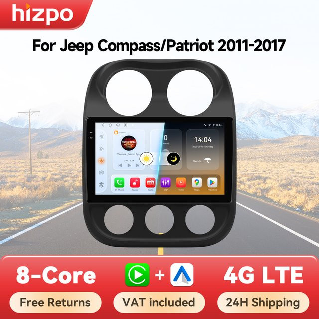Hizpo Carplay und Android Auto Radio für Jeep Compass und Patriot 2011-2017 mit QLED Bildschirm in Schwarz - Bild 1