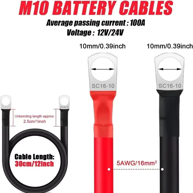 Batterie-Inverter-Kabel-Set 2/4AWG mit Anschlüssen und Ösen, verseiltes Kupferkabel für Solarstrom-Verbindungen, Länge: 30 cm - Bild 2