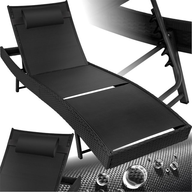 tectake Rattan Sonnenliege mit Flechtmuster in Schwarz, verstellbare Rückenlehne, B/T/H: 211 x 69 x 94 cm - Bild 2
