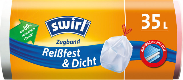 Swirl Müllbeutel 35 Liter mit Zugband, weiß und blickdicht, 11 Stück, B: 55 cm, T: 63 cm - Bild 1