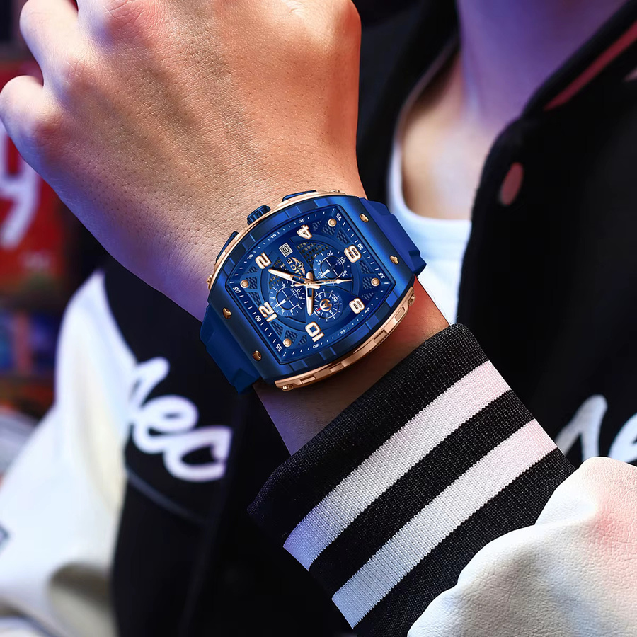 LIGE Armbanduhr Quarz, Edelstahl, Silikon, Blau, Herren - Bild 6