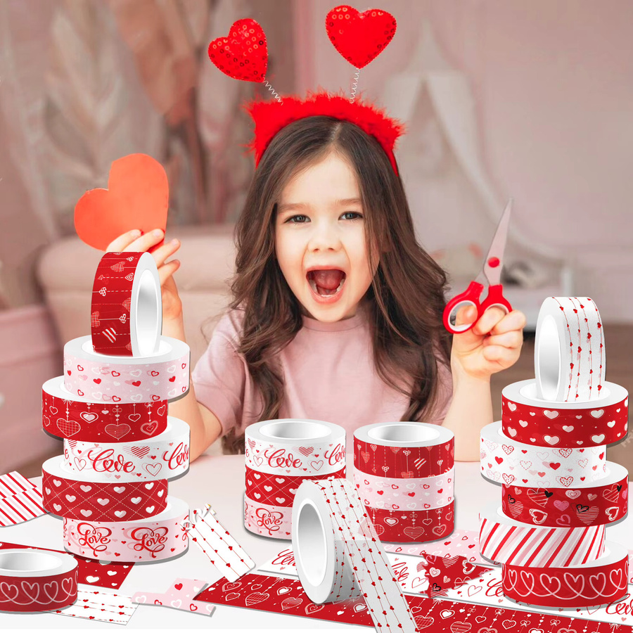 12er Set Washi Tape mit Love Heart Design in Rot für DIY-Handwerk, Scrapbooking und Geschenkverpackungen - Bild 2