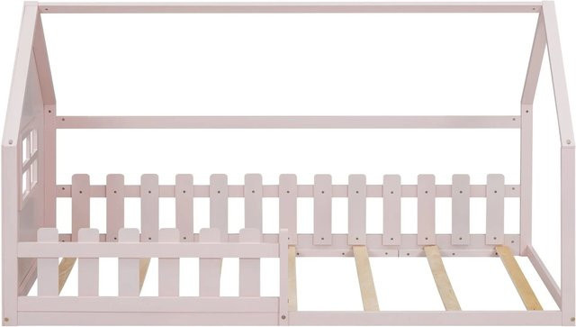 KOMHTOM Kinderbett Hausleiste aus Kiefer und MDF in Rosa, B/T/H: 90 x 200 x 113,8 cm (ohne Matratze) - Bild 1