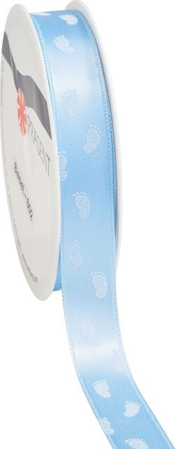 Satinband Babyfüße in Hellblau aus Polyester für Geburt, Babypartys und Babyshower - Bild 1
