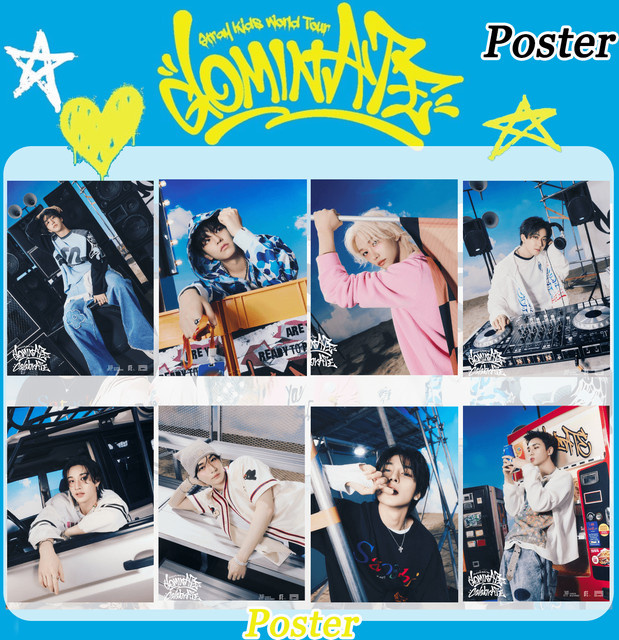 Stray Kids DOMINATE World Tour Poster-Set von JYP Entertainment, selbstklebende Wanddekoration aus PVC in A4-Größe, K-Pop Konzert Konzept-Foto Deko für STAY, Mehrfarbig - Bild 1