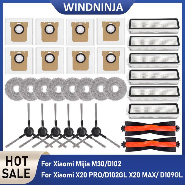 Xiaomi Ersatzteil-Set für Roboterstaubsauger mit Staubbeuteln, Filtern, Hauptbürste, Seitenbürsten und Wischtüchern passend für Mijia M30, D102, X20 Pro, D102GL, X20 Max und D109GL - Bild 1