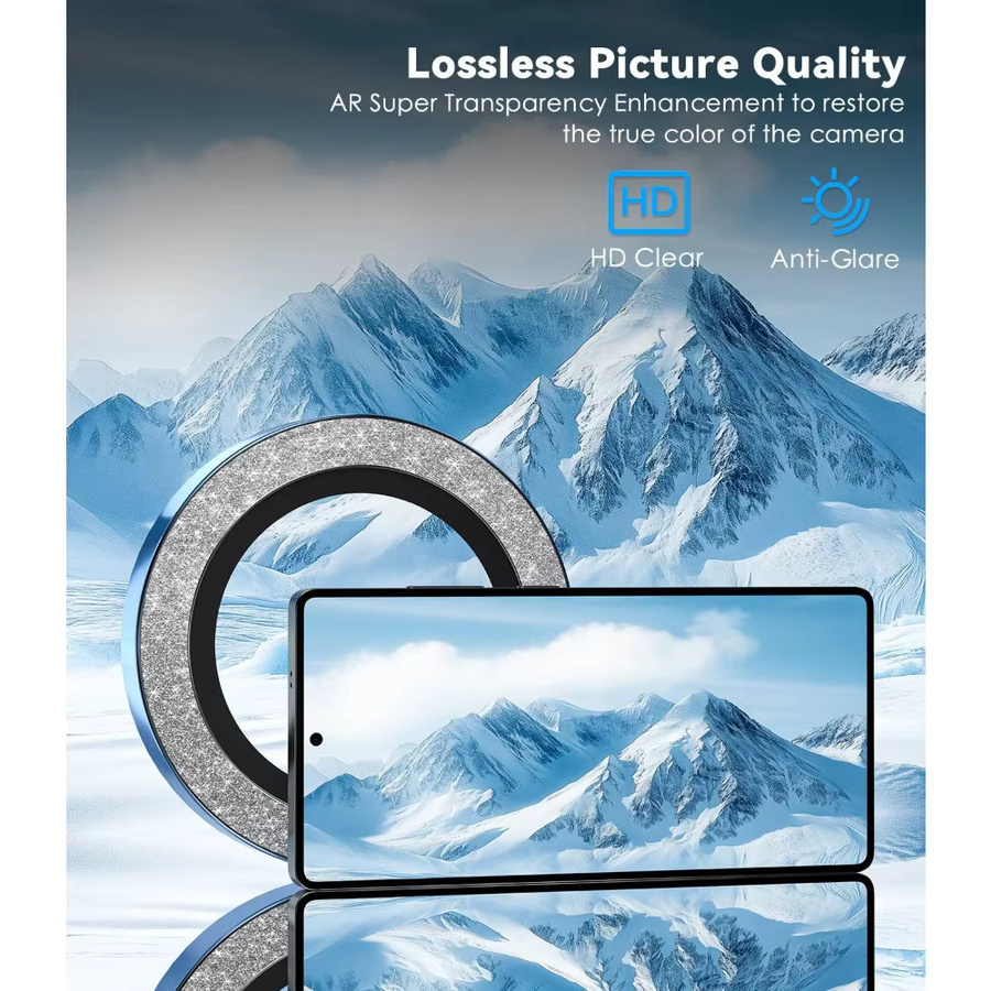 Kameraobjektivschutz aus gehärtetem 9H HD Glas mit Aluminiumlegierung für Samsung Galaxy S26 Ultra und S25 Plus in Blau und Silber - Bild 5
