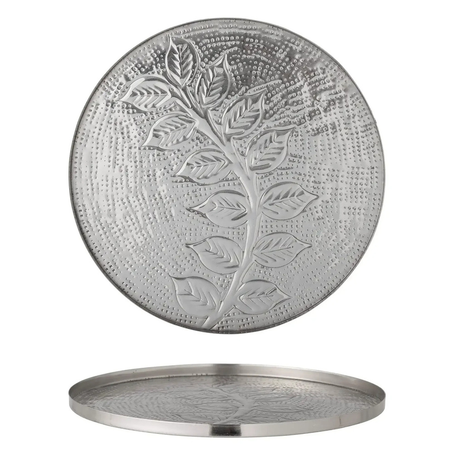 Bloomingville Tablett Leila aus Metall in Silber mit Blumenmuster, rund, Durchmesser: 30 cm - Bild 1