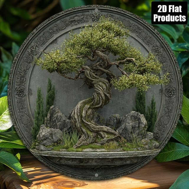 Rundes Aluminium-Metallschild von CIFBUY mit Natur-Baum-Motiv, rustikale Wanddekoration, Durchmesser: 20,32 cm - Bild 1