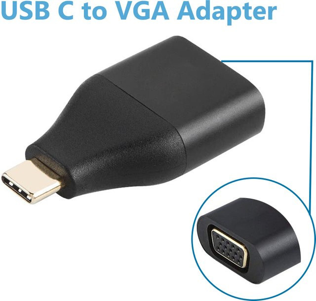VBDWRM USB-C zu VGA Adapter in Schwarz für Macbook Pro Air Mini, Dell und HP, 1080P Auflösung, Thunderbolt 3 und USB 3.0 kompatibel - Bild 1
