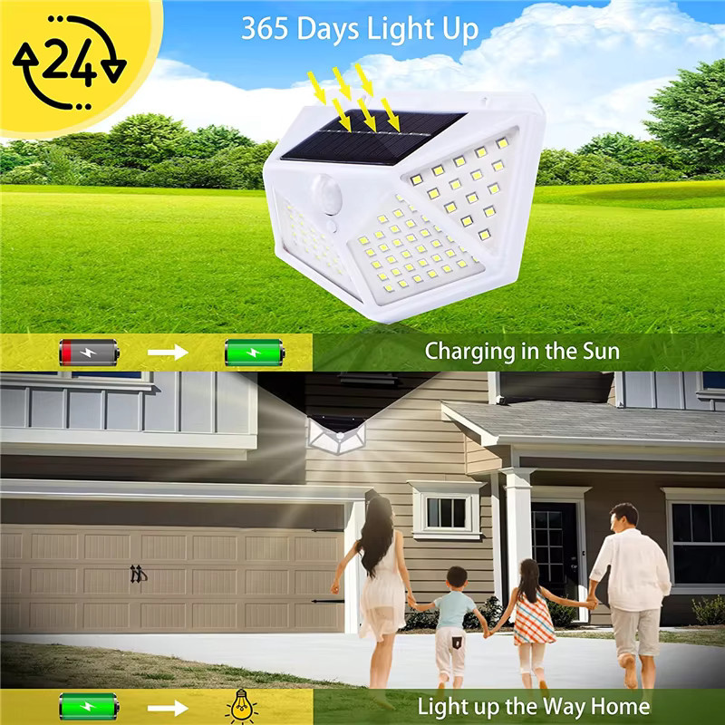 Solar LED Wandlampe mit 100 LEDs und PIR Bewegungssensor, wasserdichte Außenleuchte für Garten und Straße, Weiß - Bild 5