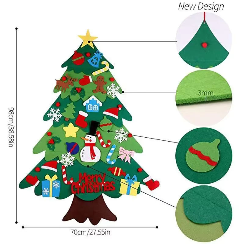 DIY Filz Weihnachtsbaum Hängeornament mit LED-Licht und Schneemann-Motiv in Grün für Kinder als Weihnachtsdekoration - Bild 4