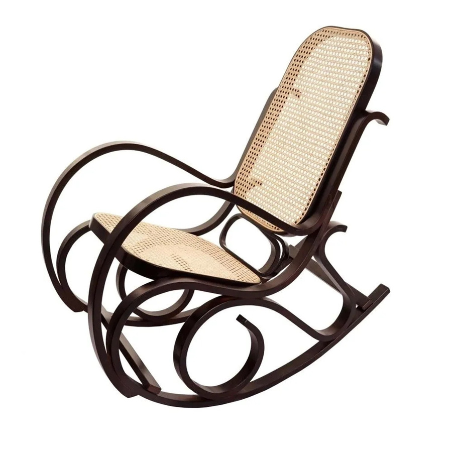MCW Schaukelstuhl Gallarate aus Massivholz und Rattan in Walnuss-Optik - Bild 2