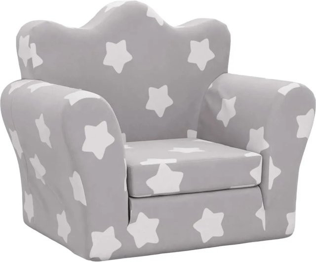 vidaXL Schlafsofa für Kinder in Hellgrau mit Sternen aus weichem Plüsch, B/T/H: 140 x 76 x 54 cm - Bild 1