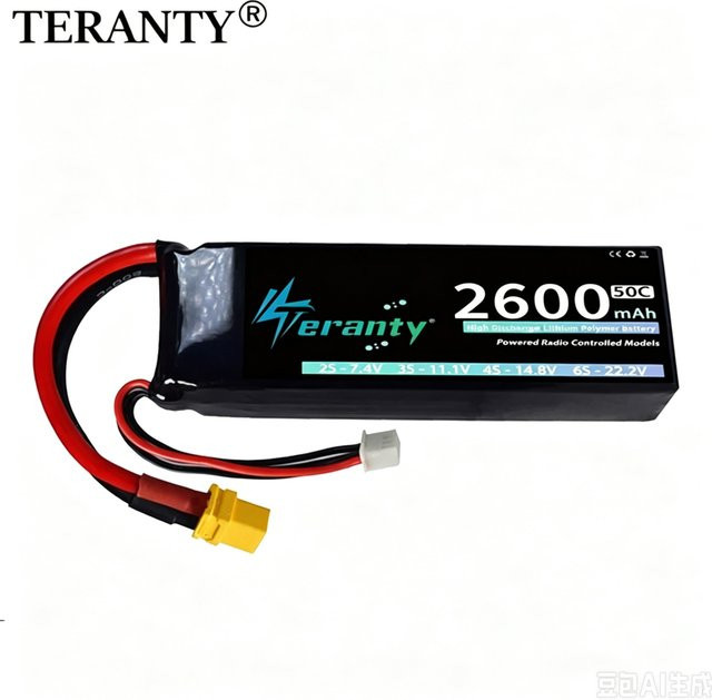 TERANTY LiPo-Akku 2S 7,4V 2600mAh 50C/100C mit T X60 Stecker für RC Modelle, Drohnen und Flugzeuge, Schwarz - Bild 1