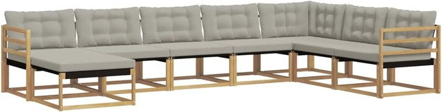 vidaXL Outdoor-Sofagarnitur 8-teilig in U-Form aus Akazienholz mit Polstern in Weiß und Grau - Bild 1