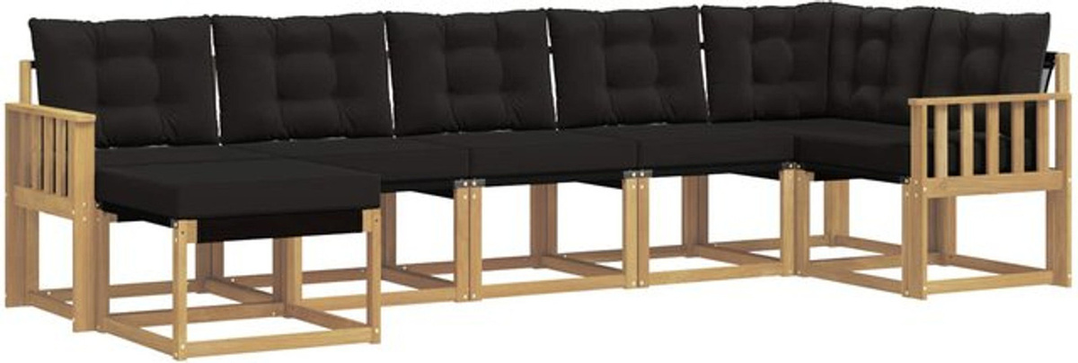 vidaXL Outdoor-Sofagarnitur aus Akazienholz mit 7-teiligem Set und Kissen in Weiß und Schwarz - Bild 1
