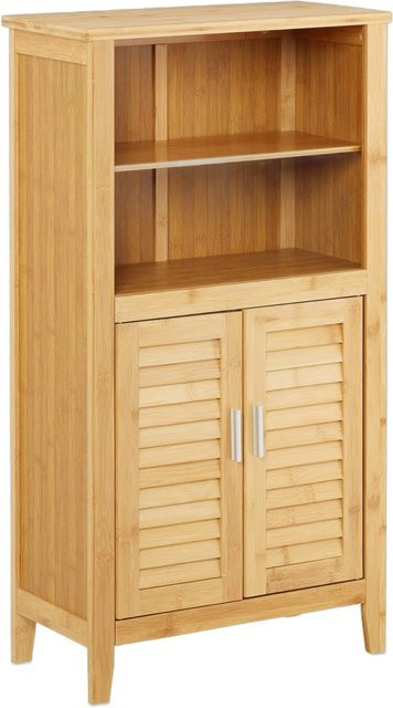 Relaxdays Badezimmerschrank aus Bambus mit Lamellentüren in Braun, H: 92 cm, B: 50 cm, T: 25 cm - Bild 1