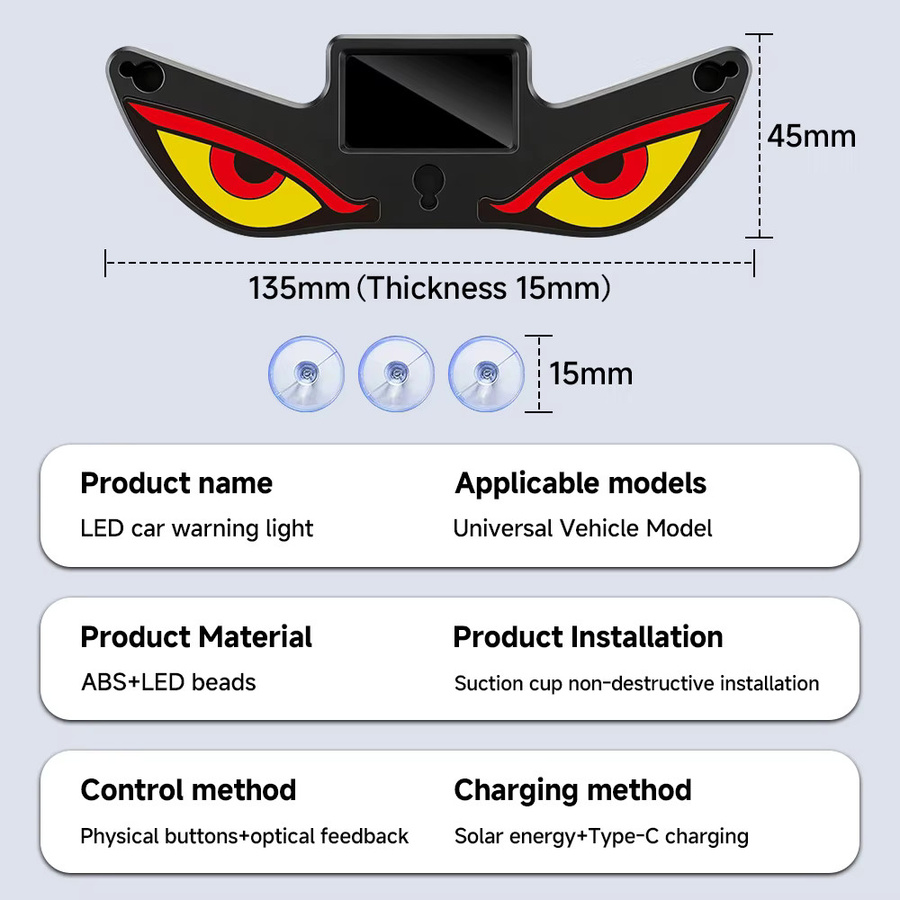 YaLumei Solar-Teufelsaugen-Warnleuchte für Tesla Model 3 Highland 2024-2026, kabellose LED-Dekoration in Schwarz und Multicolour - Bild 3