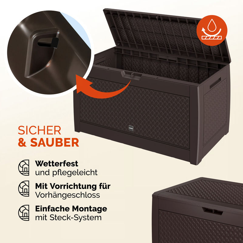 CASARIA Gartenbox Matuba in Braun mit Flechtoptik, wasserdicht, Volumen: 310 l, B: 119 cm, T: 60 cm - Bild 4