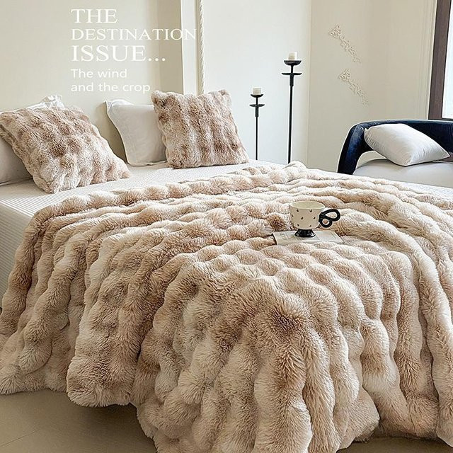 Dola Bubble Plüsch Doppelseitige Decke in Beige, superweicher dicker Fleece Überwurf aus Polyester, B/H: 100 x 160 cm - Bild 1