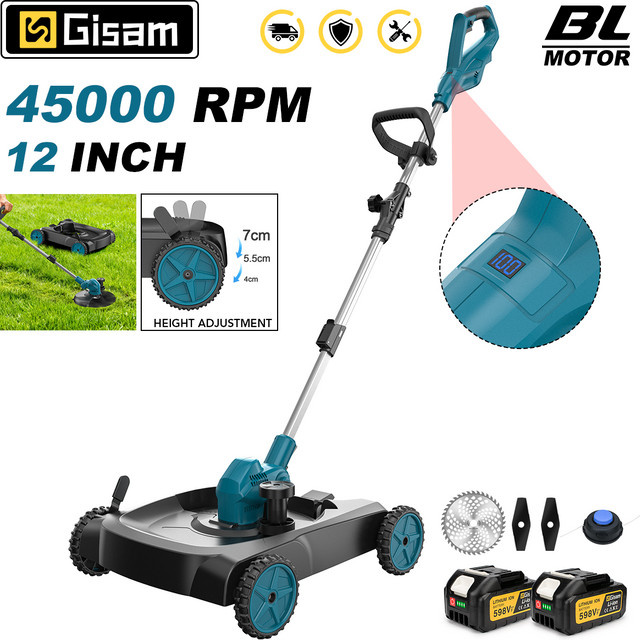 Gisam Bürstenloser elektrischer Rasenmäher und kabelloser Rasentrimmer 12 Zoll für Makita LXT 18V Akku - Bild 1