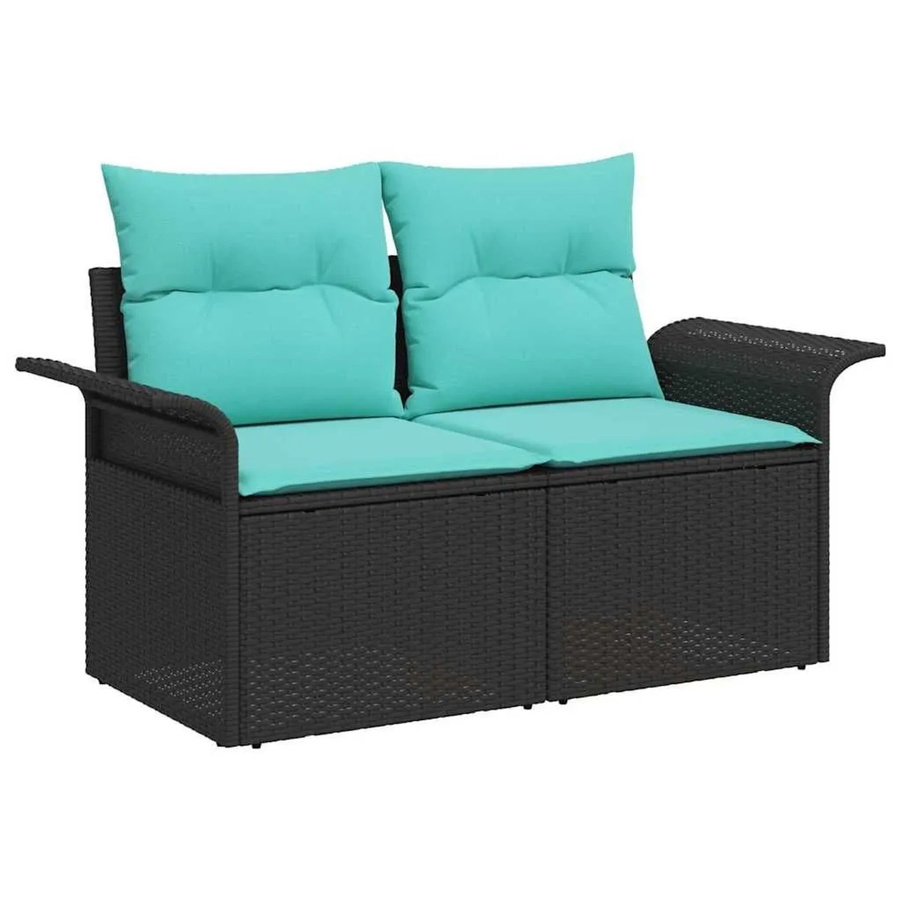 vidaXL Garten-Sofa aus Poly-Rattan mit Kissen in Schwarz, B/T/H: 141 x 62 x 69 cm - Bild 2