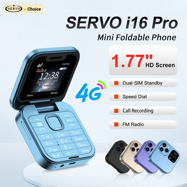 SERVO i16 PRO 4G LTE Mini Flip Handy in Purple mit 1,77 Zoll Bildschirm, Dual SIM und FM Radio - Bild 1