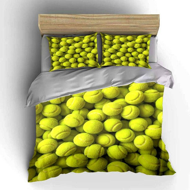 3-teiliges Bettwäsche-Set mit Tennisball-Motiv in Gelb, Microfaser, B/T: 135 x 200 cm - Bild 1