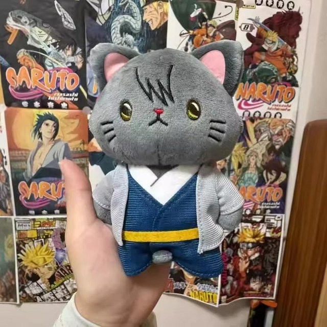 Yiran toy Gintama Sakata Gintoki & Katsura Kotaro Augenmaske Katze, Plüschpuppe Schlüsselanhänger, 14cm - Bild 1