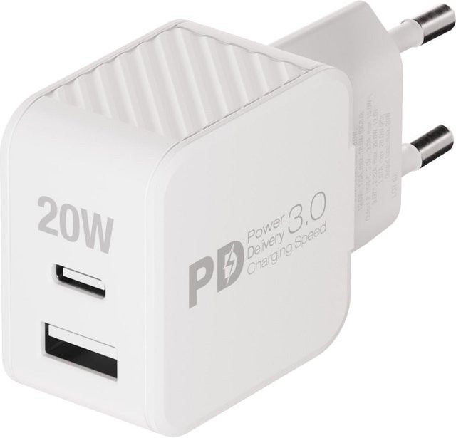 Vivanco 20W USB PD Dual Schnellladegeraet mit GaN Technologie, Weiß (USB-A und USB-C) - Bild 1