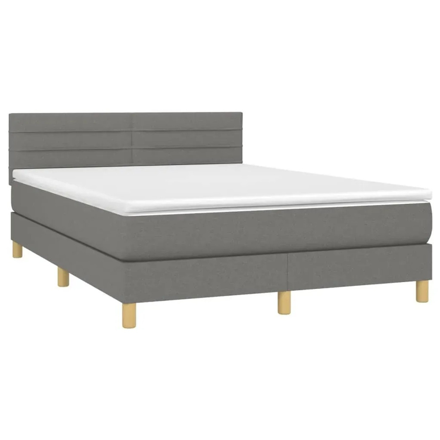 vidaXL Boxspringbett mit Matratze in Dunkelgrau, Hybridbett mit LED-Unterbettbeleuchtung und USB-Anschluss, B/T: 140 x 200 cm - Bild 2